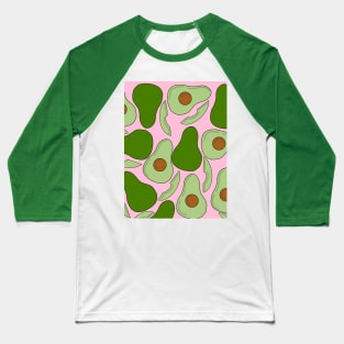 Avocado Pattern on Pink Baseball T-Shirt